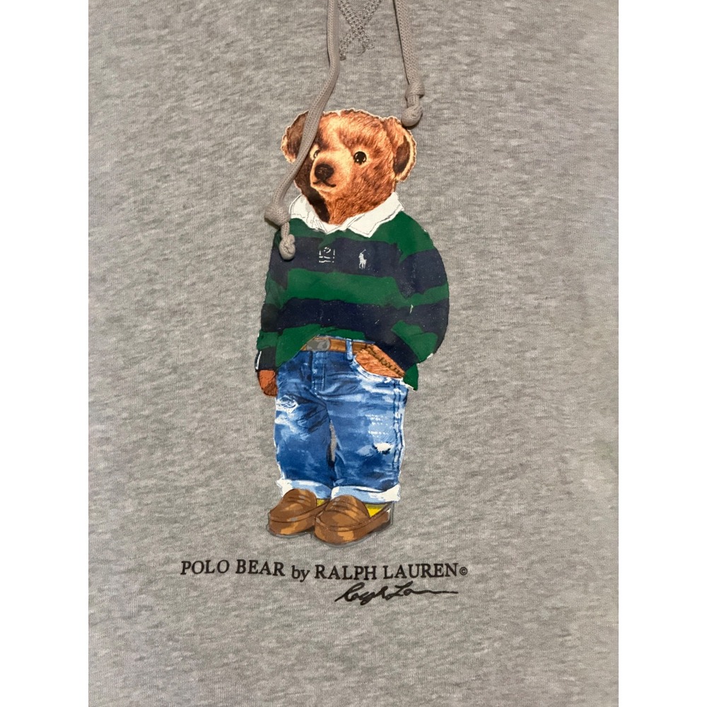 Polo Ralph Lauren Mens Polo Bear Hoodie Heather Gray Graphic Sweatshirt Small - Picture 2 of 7